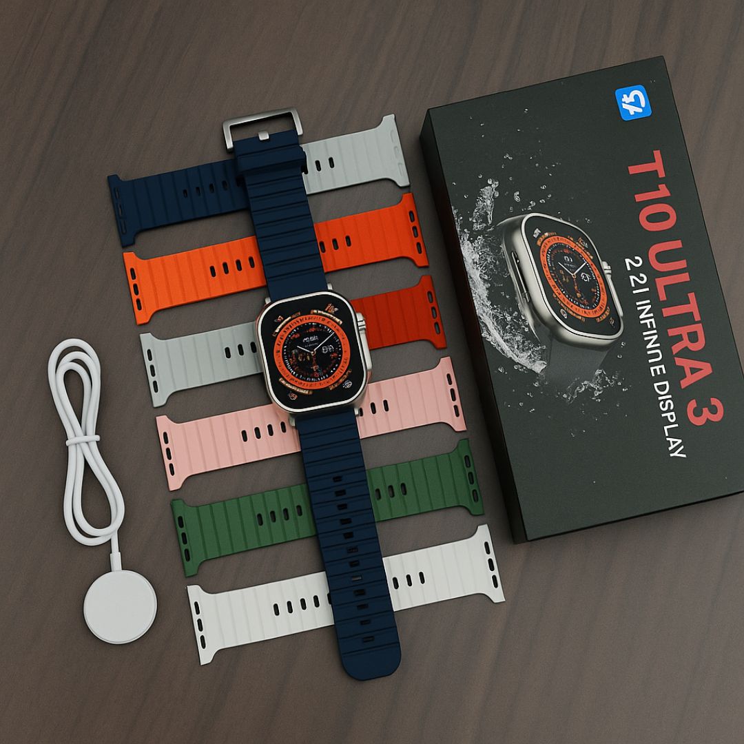 3in1 Bundle offer pack of P9 wireless headphone + T10 Ultra 3 smart watch + A5 Pro Airpod