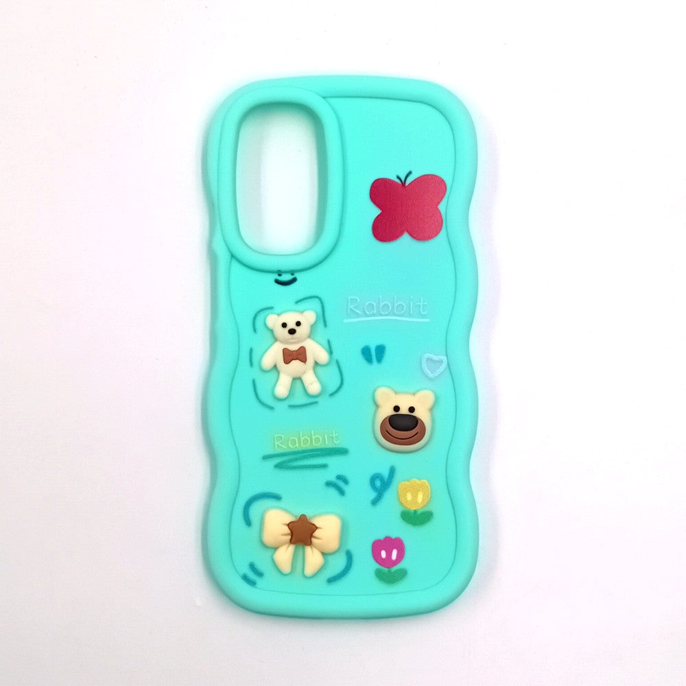 Samsung A26 Cute Cartoon 3D Silicone Phone Case for Girls Soft Wavy Edge Back Cover with Bear Flower & Fun Charms Shockproof Protective Case