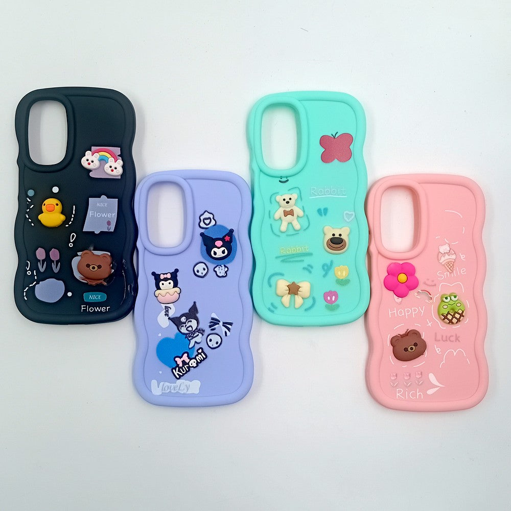 Samsung A26 Cute Cartoon 3D Silicone Phone Case for Girls Soft Wavy Edge Back Cover with Bear Flower & Fun Charms Shockproof Protective Case