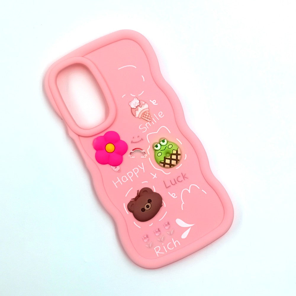 Samsung A26 Cute Cartoon 3D Silicone Phone Case for Girls Soft Wavy Edge Back Cover with Bear Flower & Fun Charms Shockproof Protective Case