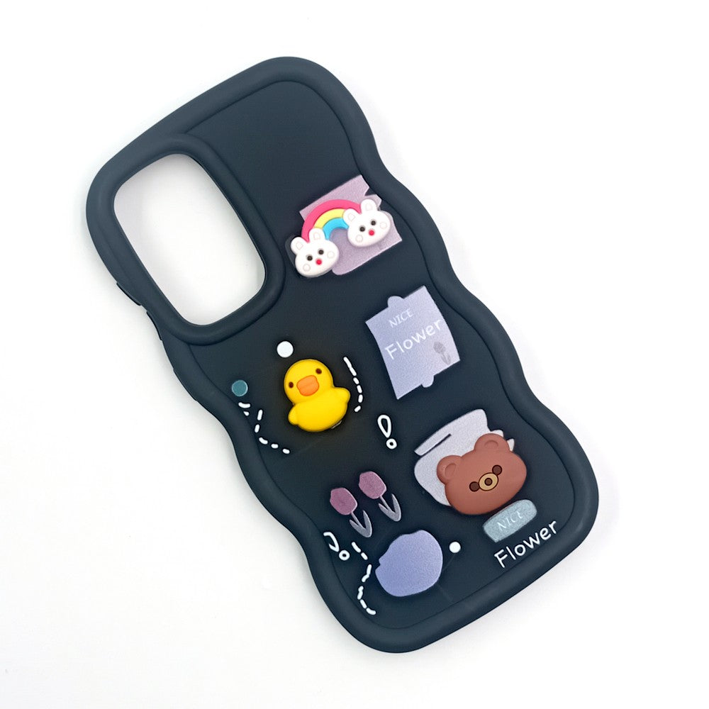 Samsung A36 Cute Cartoon 3D Silicone Phone Case for Girls Soft Wavy Edge Back Cover with Bear Flower & Fun Charms Shockproof Protective Case