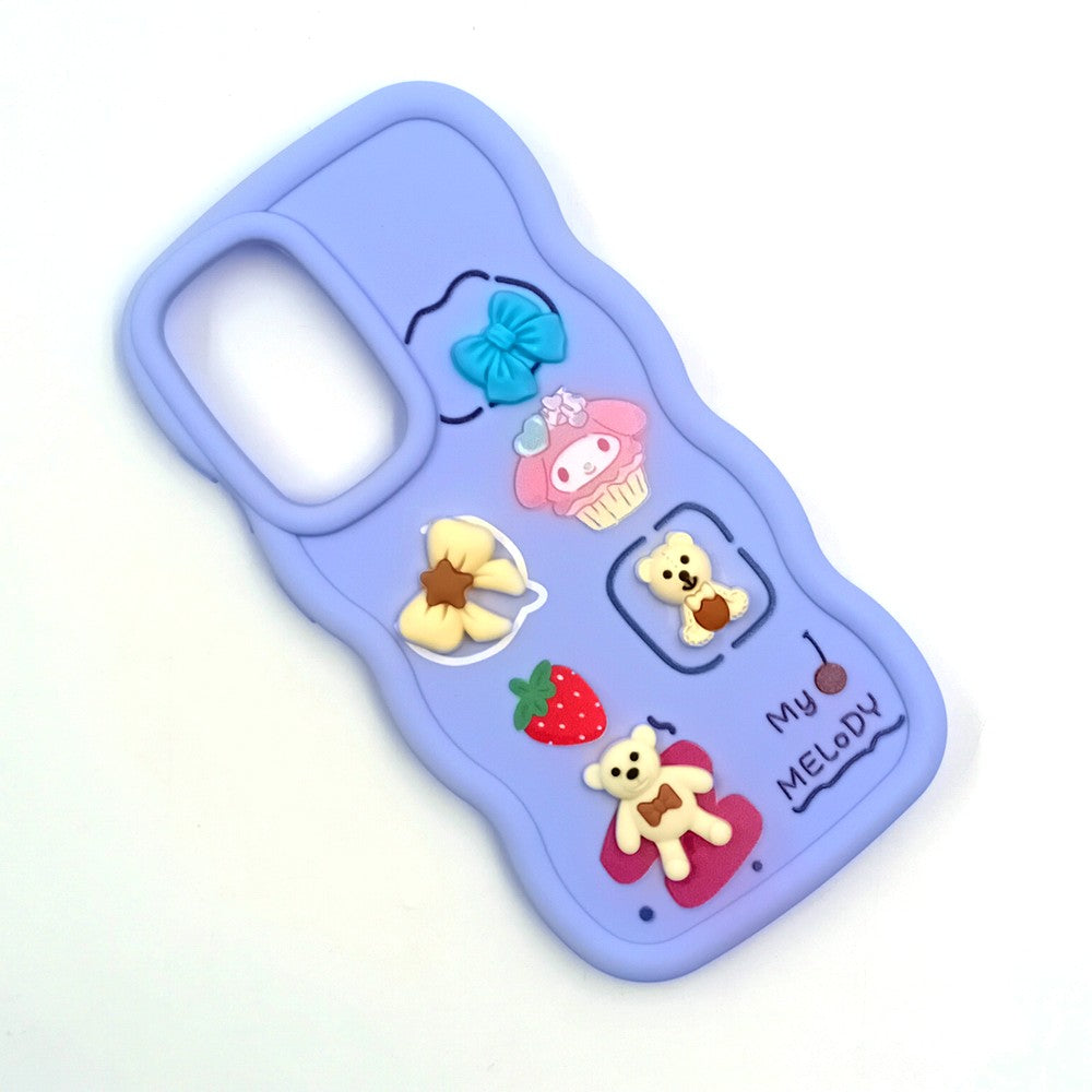 Samsung A36 Cute Cartoon 3D Silicone Phone Case for Girls Soft Wavy Edge Back Cover with Bear Flower & Fun Charms Shockproof Protective Case