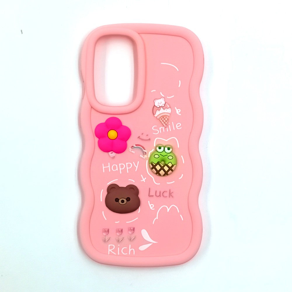 Samsung A36 Cute Cartoon 3D Silicone Phone Case for Girls Soft Wavy Edge Back Cover with Bear Flower & Fun Charms Shockproof Protective Case