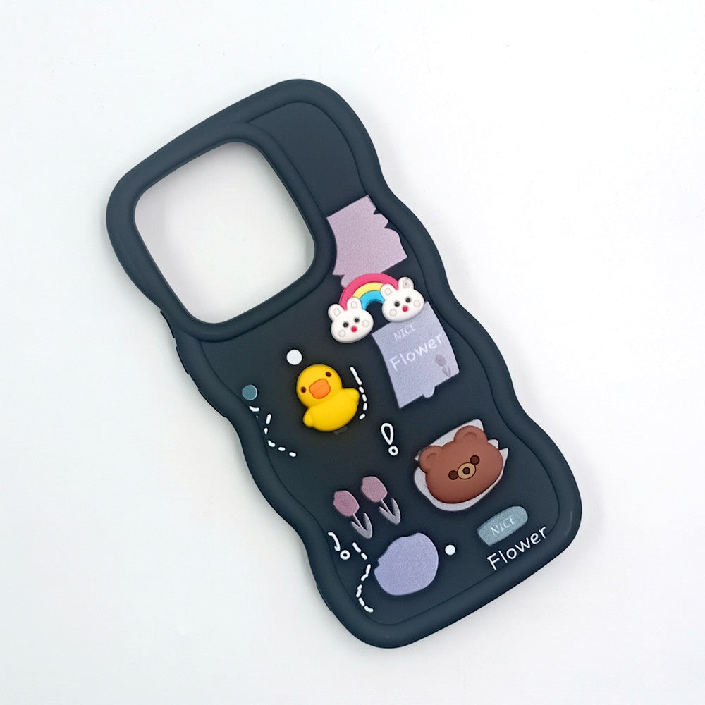 Redmi Note 14 4G Cute Cartoon 3D Silicone Phone Case for Girls Soft Wavy Edge Back Cover with Bear Flower & Fun Charms Shockproof Protective Case