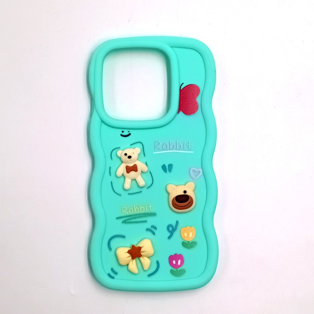 Redmi Note 14 4G Cute Cartoon 3D Silicone Phone Case for Girls Soft Wavy Edge Back Cover with Bear Flower & Fun Charms Shockproof Protective Case