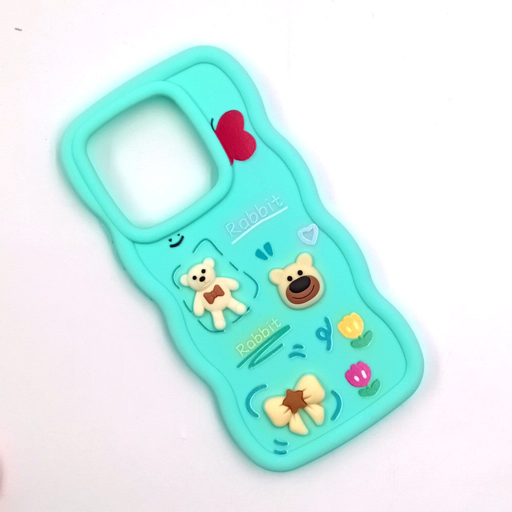 Redmi Note 14 5G Cute Cartoon 3D Silicone Phone Case for Girls Soft Wavy Edge Back Cover with Bear Flower & Fun Charms Shockproof Protective Case