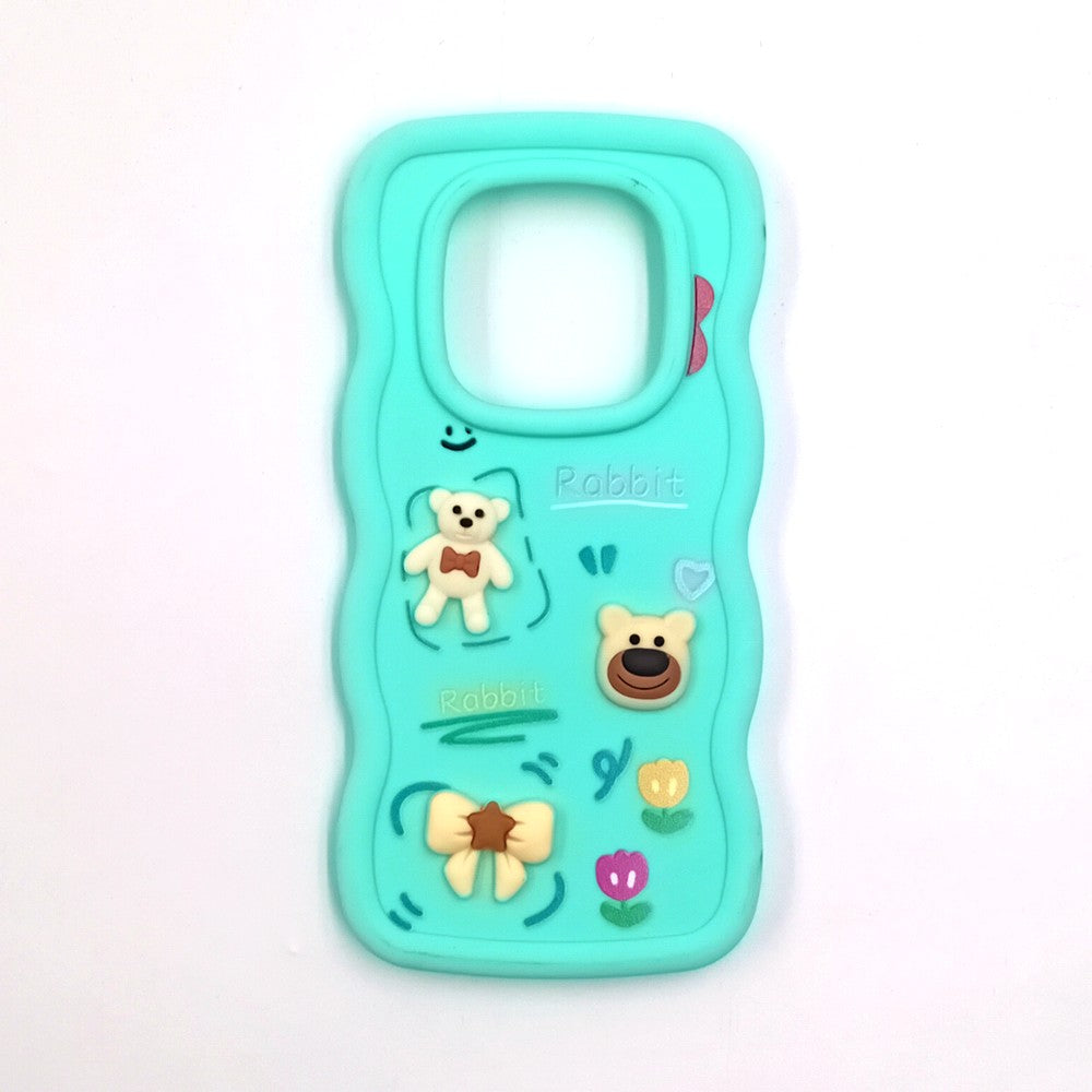Redmi Note 14 Pro 4G Cute Cartoon 3D Silicone Phone Case for Girls Soft Wavy Edge Back Cover with Bear Flower & Fun Charms Shockproof Protective Case