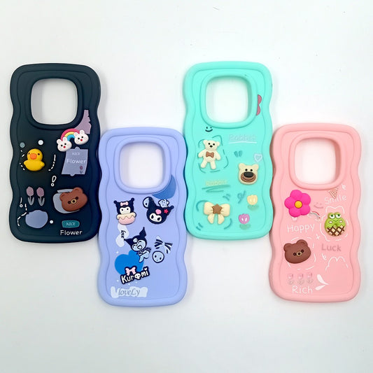 Redmi Note 14 Pro 4G Cute Cartoon 3D Silicone Phone Case for Girls Soft Wavy Edge Back Cover with Bear Flower & Fun Charms Shockproof Protective Case