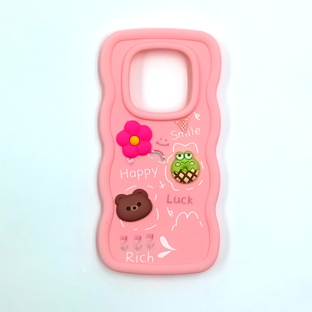 Redmi Note 14 Pro 4G Cute Cartoon 3D Silicone Phone Case for Girls Soft Wavy Edge Back Cover with Bear Flower & Fun Charms Shockproof Protective Case