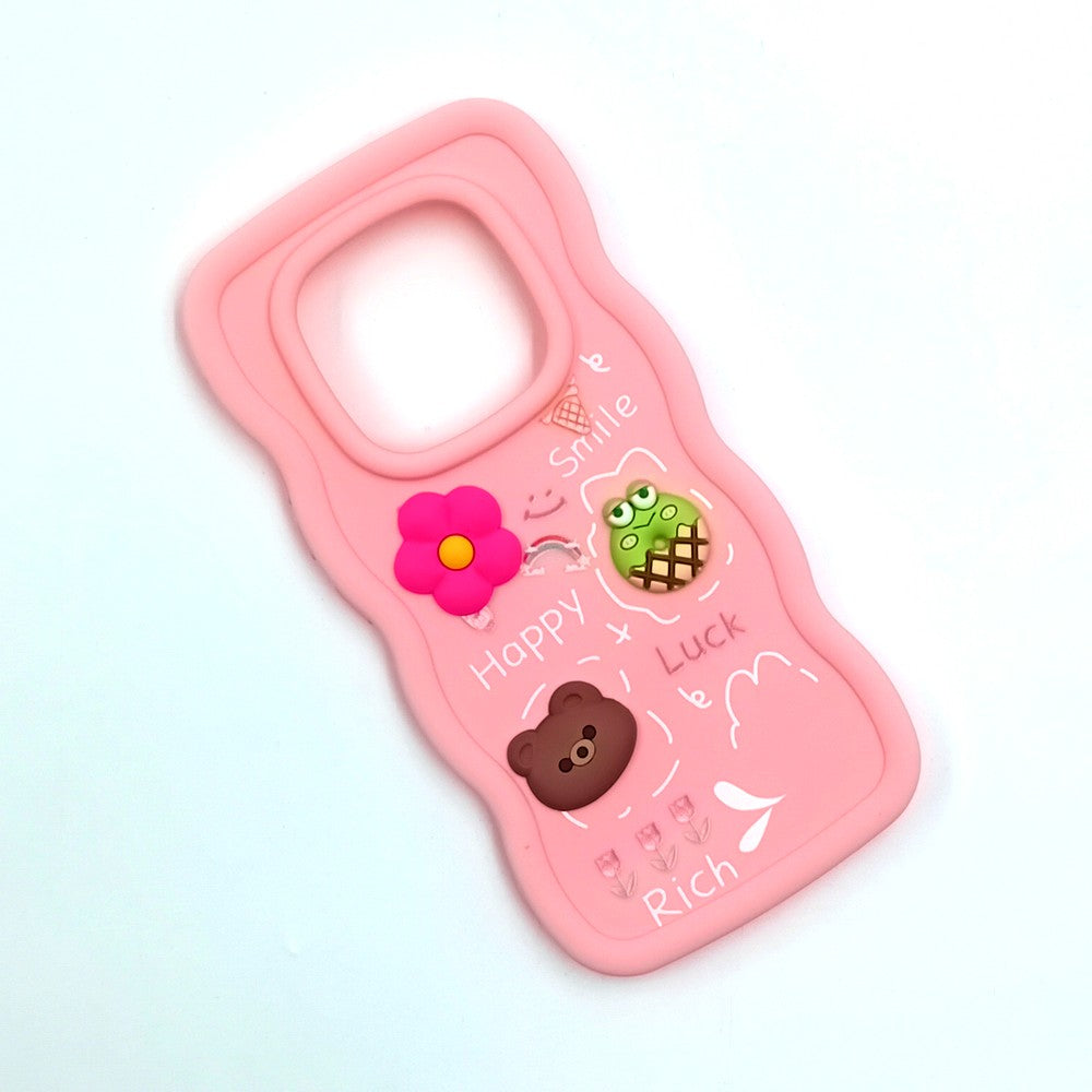 Redmi Note 14 Pro 4G Cute Cartoon 3D Silicone Phone Case for Girls Soft Wavy Edge Back Cover with Bear Flower & Fun Charms Shockproof Protective Case