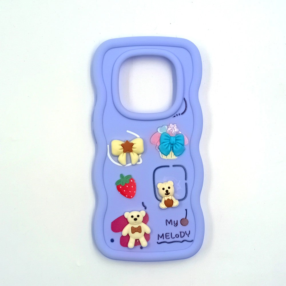 Redmi Note 14 Pro 5G Cute Cartoon 3D Silicone Phone Case for Girls Soft Wavy Edge Back Cover with Bear Flower & Fun Charms Shockproof Protective Case