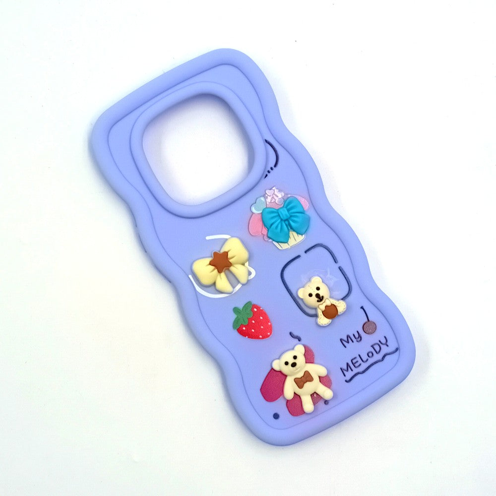 Redmi Note 14 Pro 5G Cute Cartoon 3D Silicone Phone Case for Girls Soft Wavy Edge Back Cover with Bear Flower & Fun Charms Shockproof Protective Case