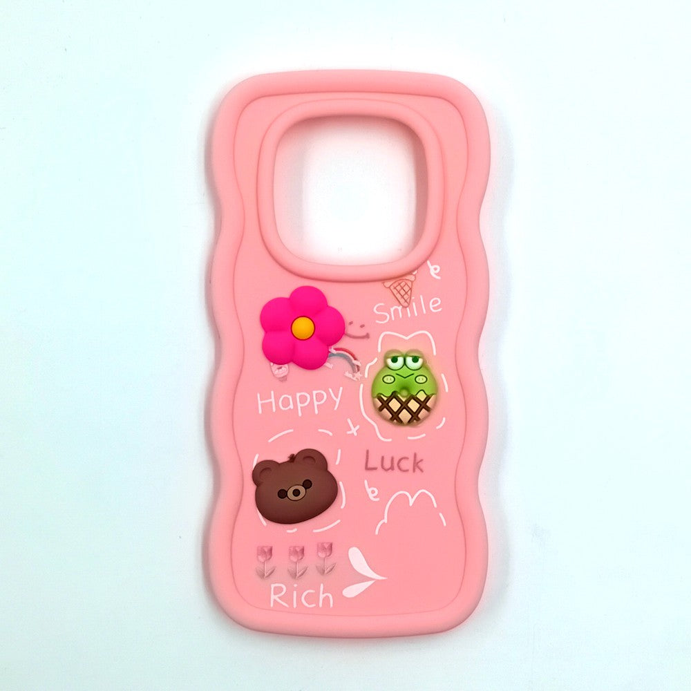 Redmi Note 14 Pro Plus Cute Cartoon 3D Silicone Phone Case for Girls Soft Wavy Edge Back Cover with Bear Flower & Fun Charms Shockproof Protective Case
