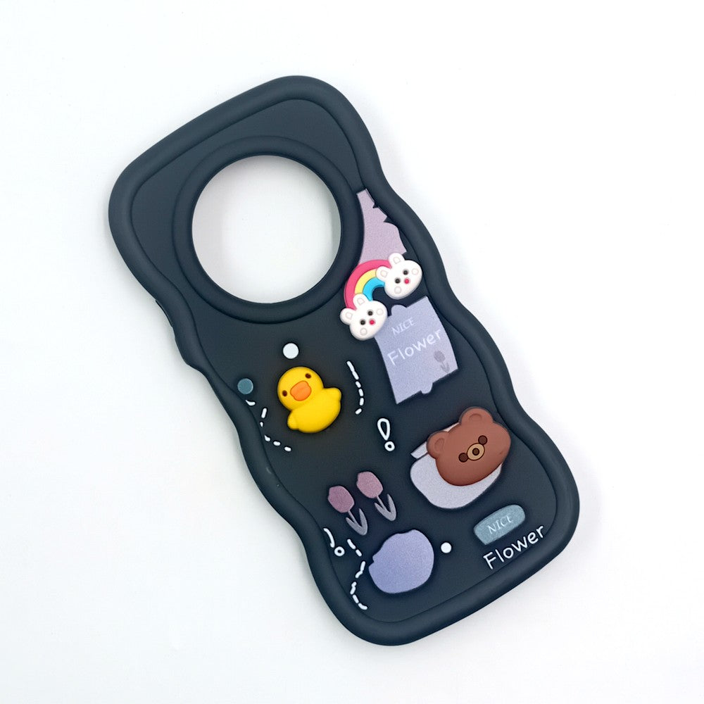 Tecno Spark 30C 4G Cute Cartoon 3D Silicone Phone Case for Girls Soft Wavy Edge Back Cover with Bear Flower & Fun Charms Shockproof Protective Case