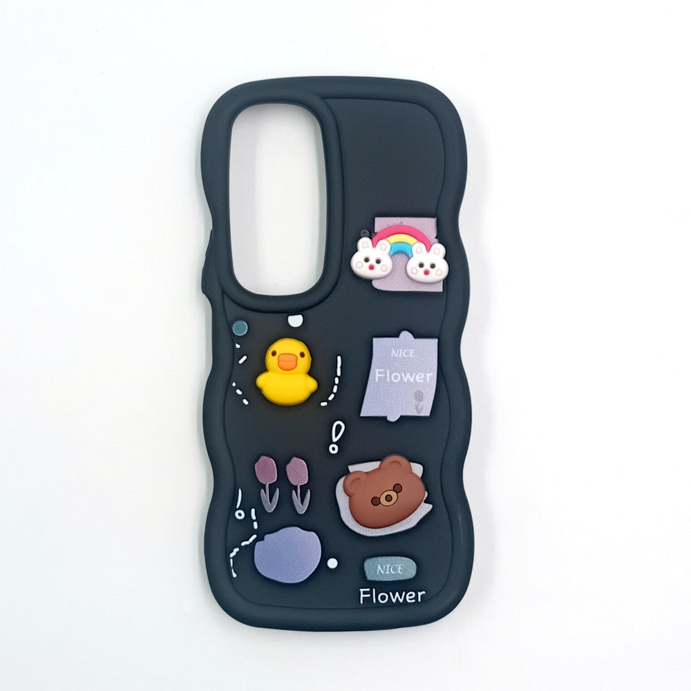 Vivo Y19s Cute Cartoon 3D Silicone Phone Case for Girls Soft Wavy Edge Back Cover with Bear Flower & Fun Charms Shockproof Protective Case