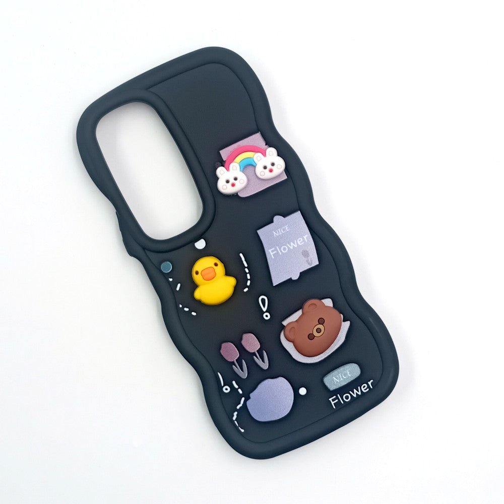 Vivo Y19s Cute Cartoon 3D Silicone Phone Case for Girls Soft Wavy Edge Back Cover with Bear Flower & Fun Charms Shockproof Protective Case