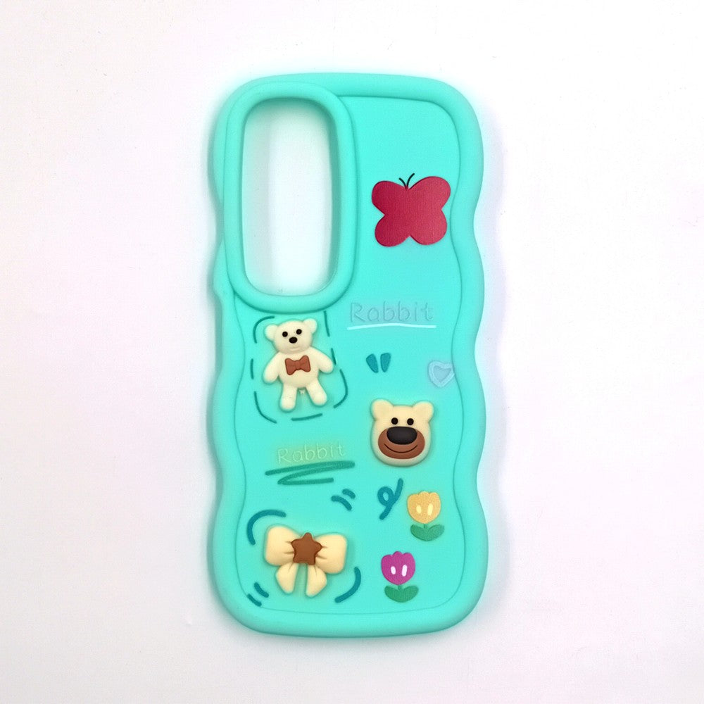 Vivo Y19s Cute Cartoon 3D Silicone Phone Case for Girls Soft Wavy Edge Back Cover with Bear Flower & Fun Charms Shockproof Protective Case