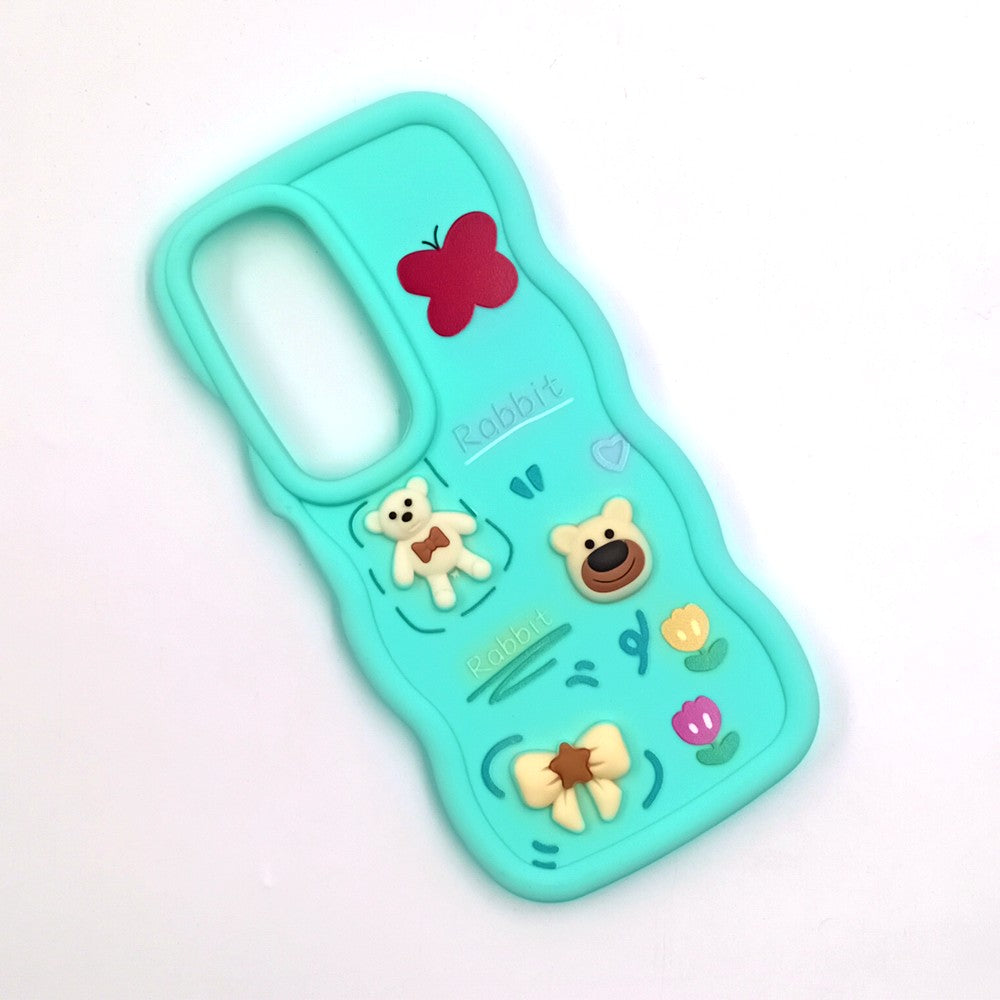 Vivo Y19s Cute Cartoon 3D Silicone Phone Case for Girls Soft Wavy Edge Back Cover with Bear Flower & Fun Charms Shockproof Protective Case