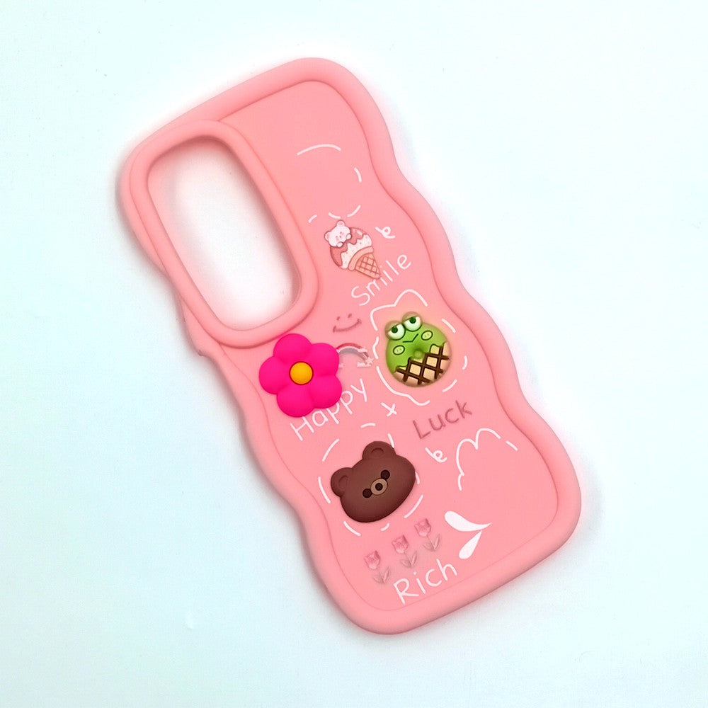 Vivo Y19s Cute Cartoon 3D Silicone Phone Case for Girls Soft Wavy Edge Back Cover with Bear Flower & Fun Charms Shockproof Protective Case