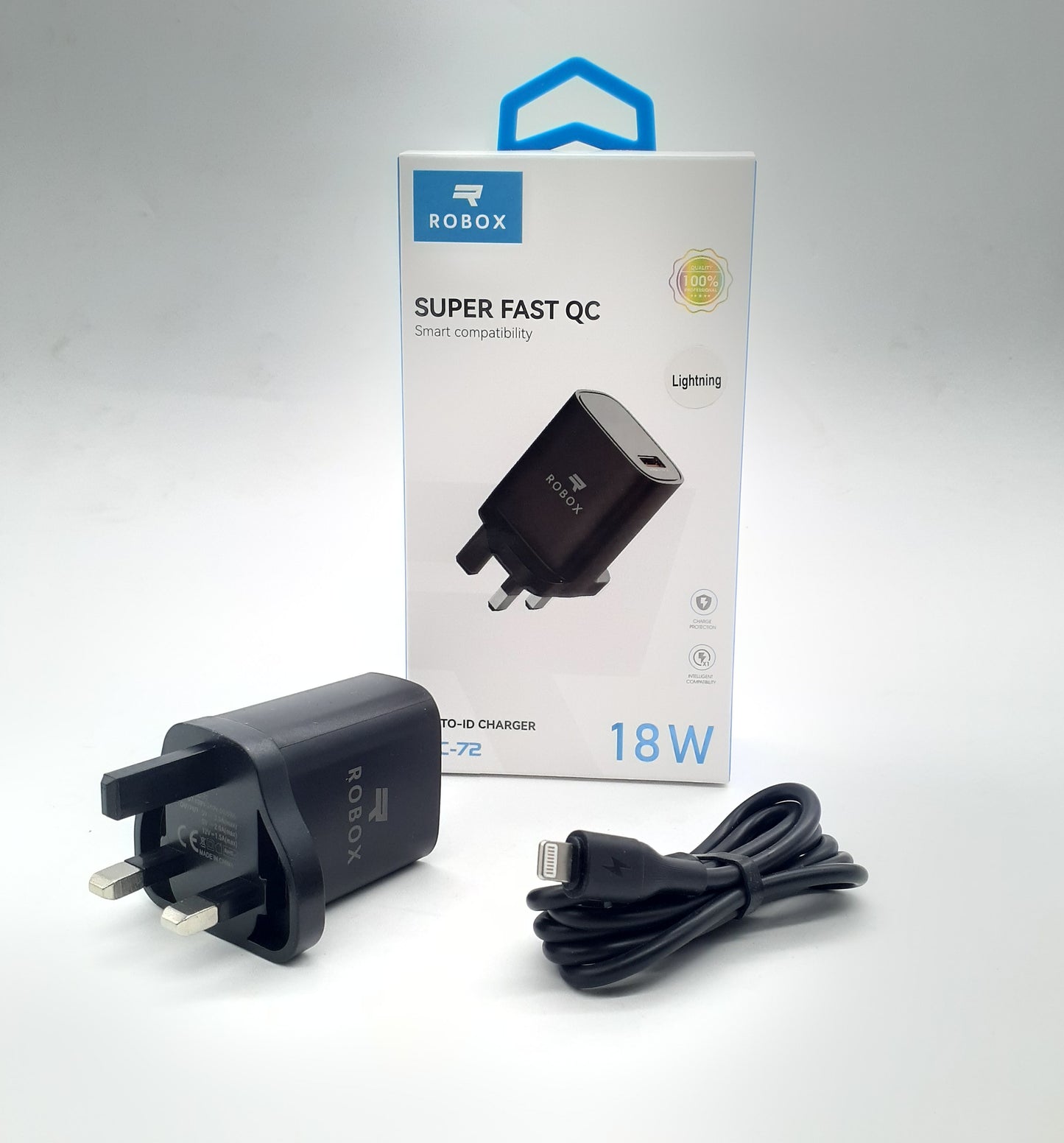 Robox RC-72 Super Fast QC Lightning Charger with Dock 18W Auto-ID Smart Charging Adapter (UK 3-Pin)