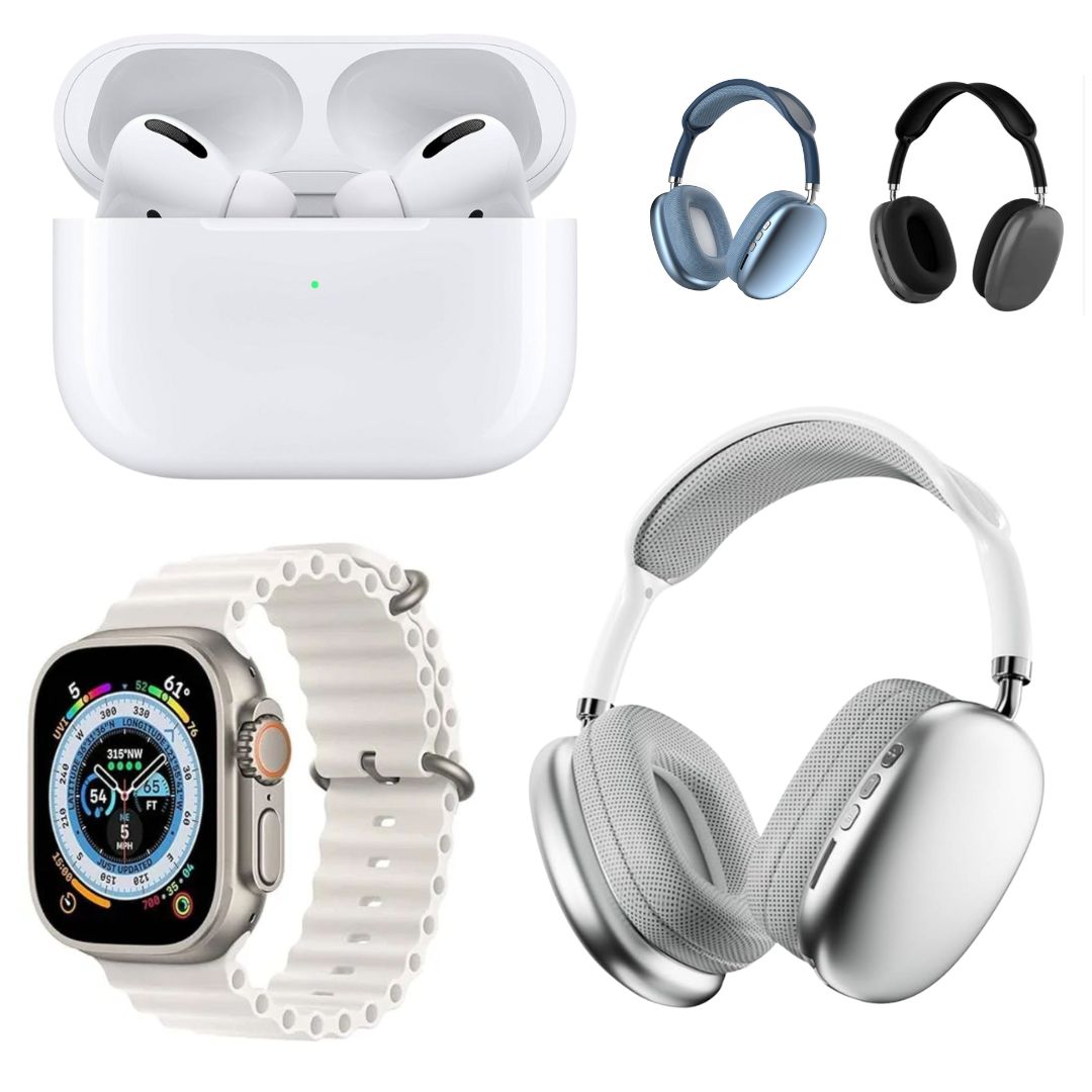 3in1 Bundle offer pack of P9 wireless headphone + T10 Ultra 3 smart watch + A5 Pro Airpod