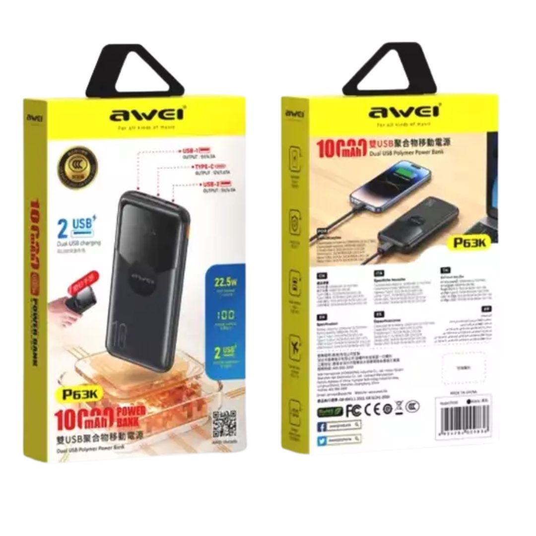 AWEI P63K 10000mAh LCD Power Bank Black