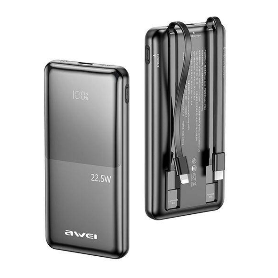 AWEI P76K 10000mAh Power Bank with 3 Cables Black
