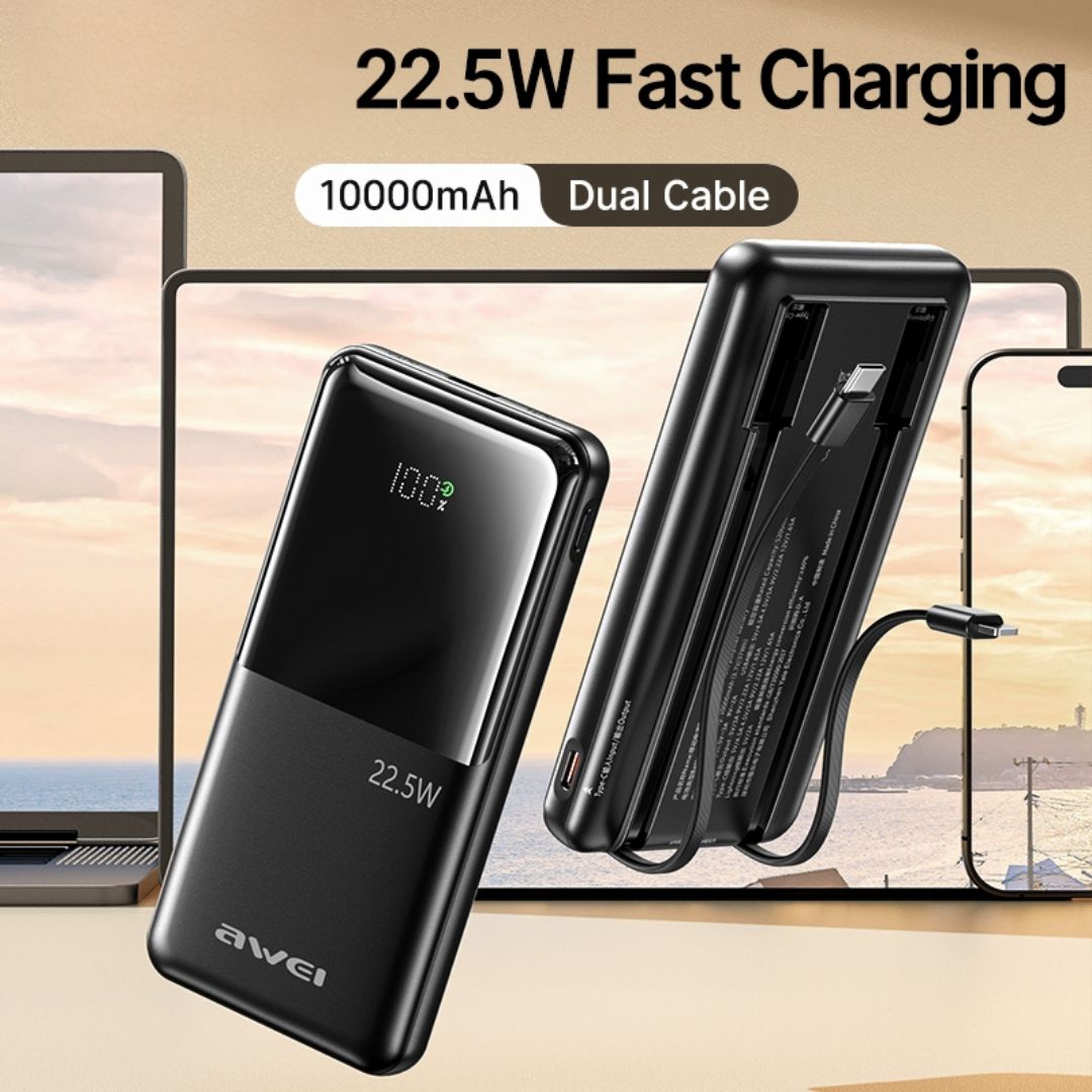 AWEI P76K 10000mAh Power Bank with 3 Cables White
