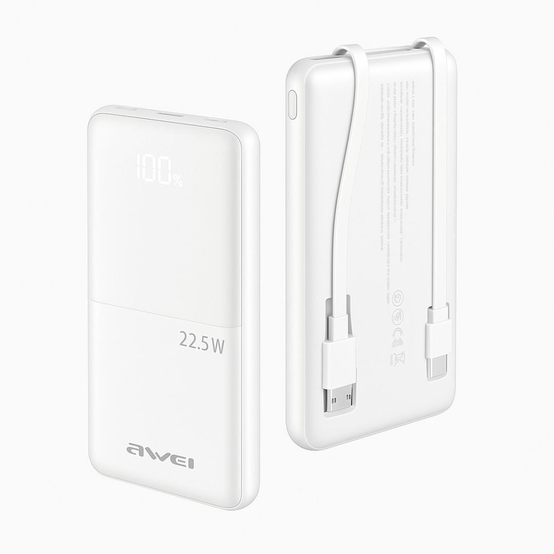 AWEI P76K 10000mAh Power Bank with 3 Cables White