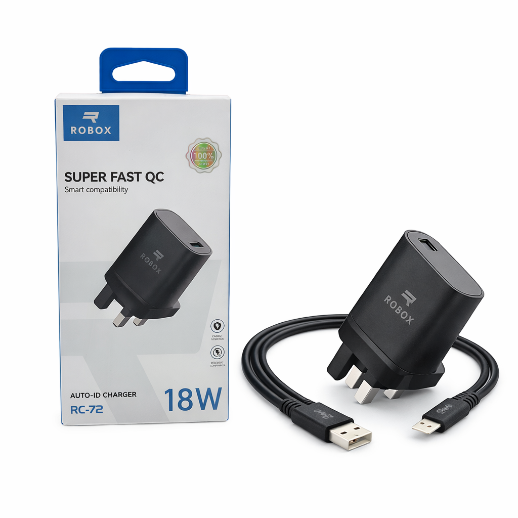 Robox RC-72 Super Fast QC Lightning Charger with Dock 18W Auto-ID Smart Charging Adapter (UK 3-Pin)
