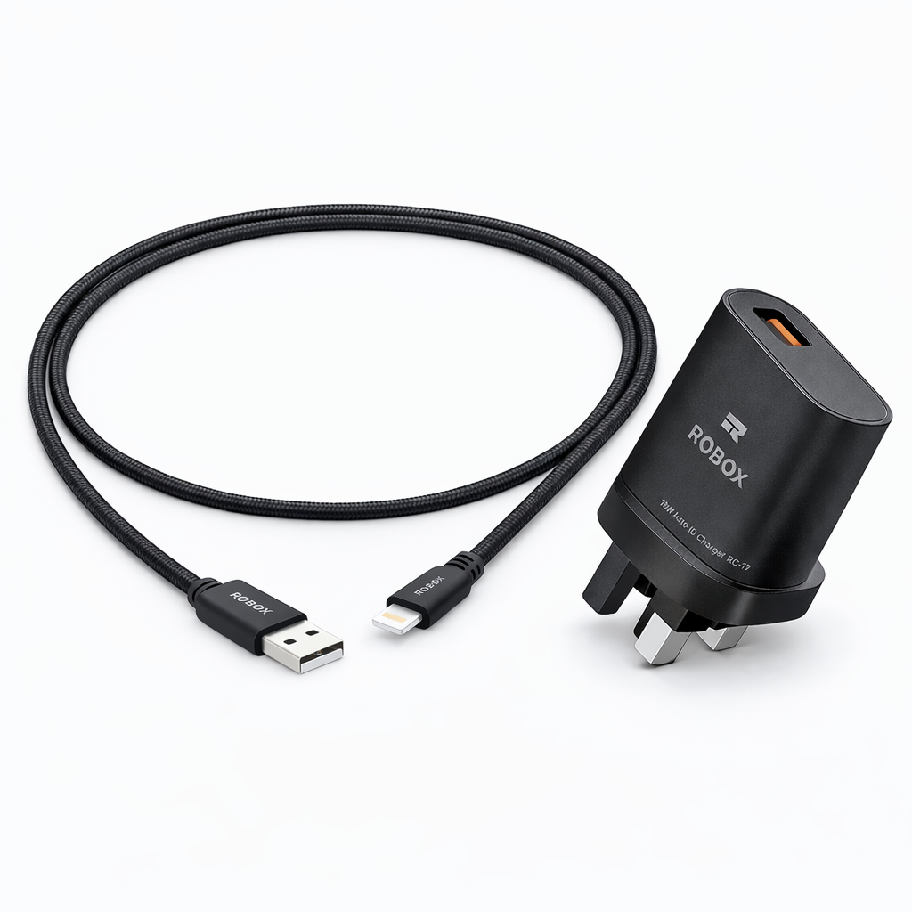 Robox RC-72 Super Fast QC Lightning Charger with Dock 18W Auto-ID Smart Charging Adapter (UK 3-Pin)