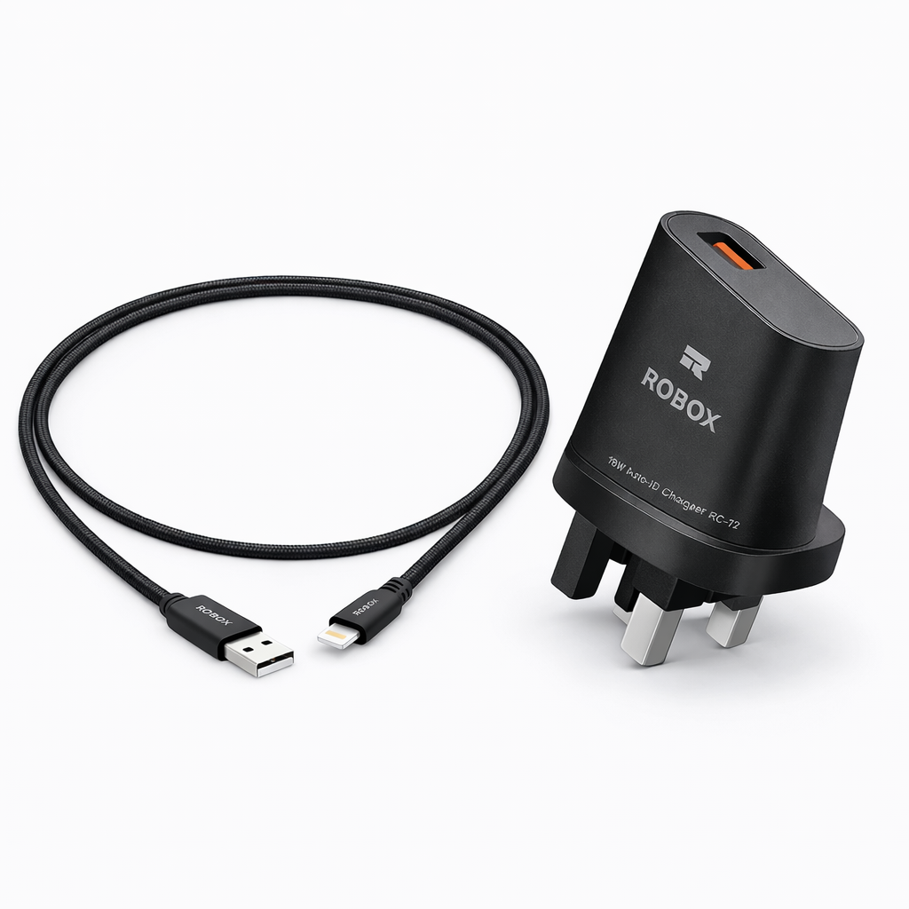 Robox RC-72 Super Fast QC Lightning Charger with Dock 18W Auto-ID Smart Charging Adapter (UK 3-Pin)