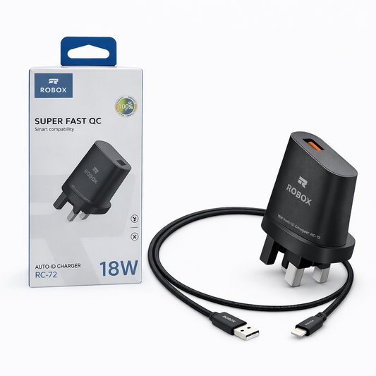 Robox RC-72 Super Fast QC Lightning Charger with Dock 18W Auto-ID Smart Charging Adapter (UK 3-Pin)