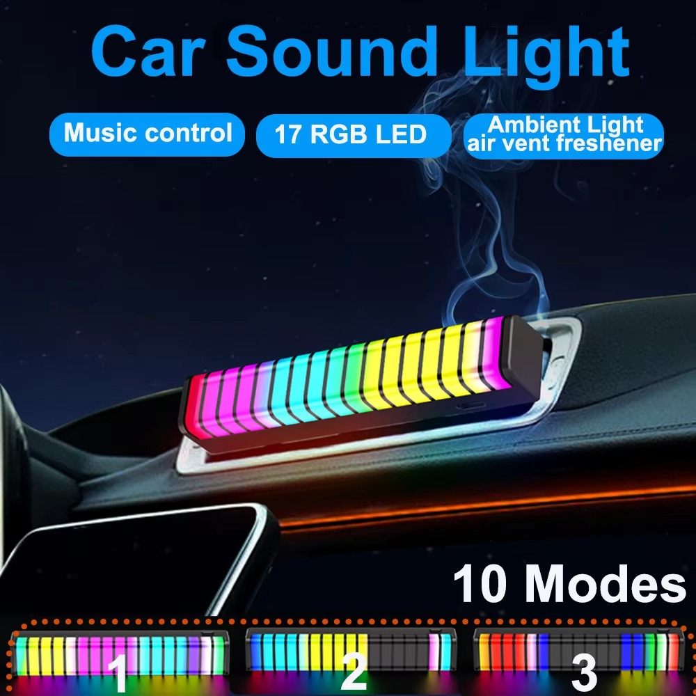 17 RGB Visible Music Car LED Sound Light Bar 3D Rhythm Pickup Ambient Atmosphere Lamp with Air Freshener Car Interior Decorative Lights Sri Lanka