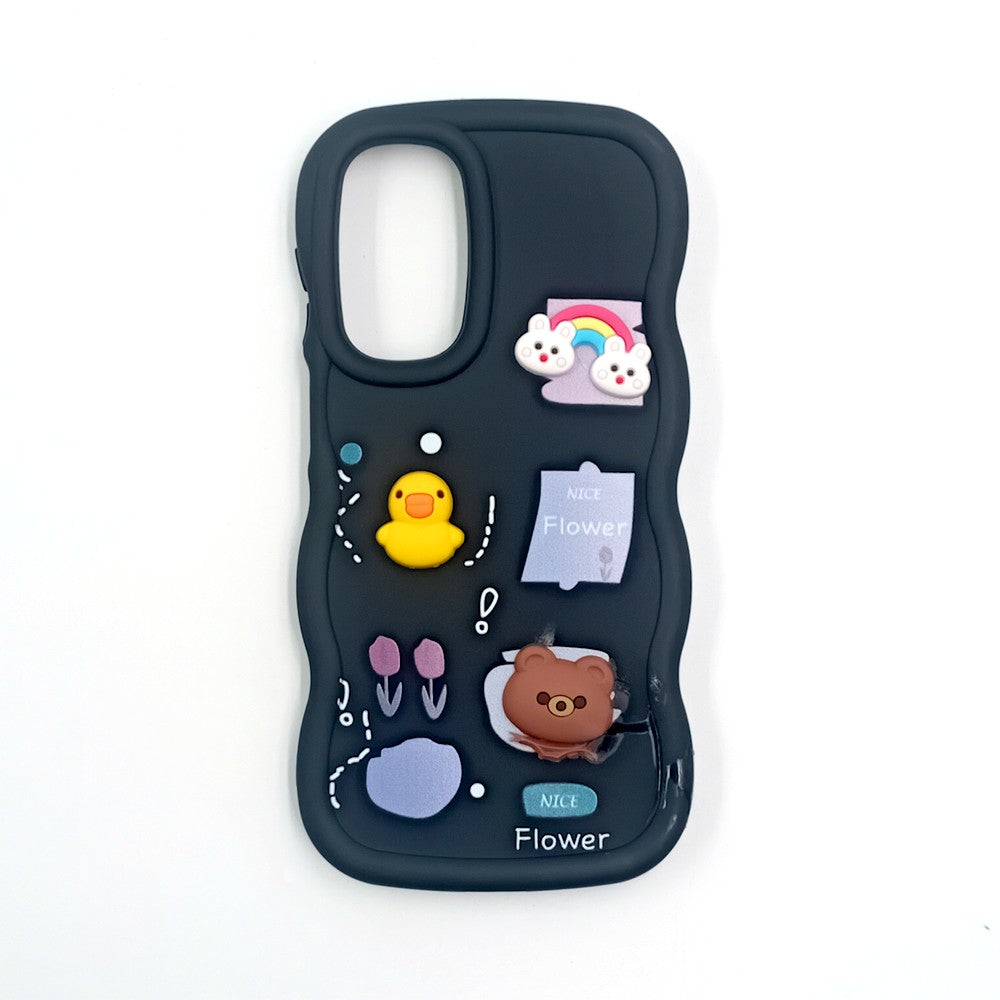 Samsung A26 Cute Cartoon 3D Silicone Phone Case for Girls Soft Wavy Edge Back Cover with Bear Flower & Fun Charms Shockproof Protective Case