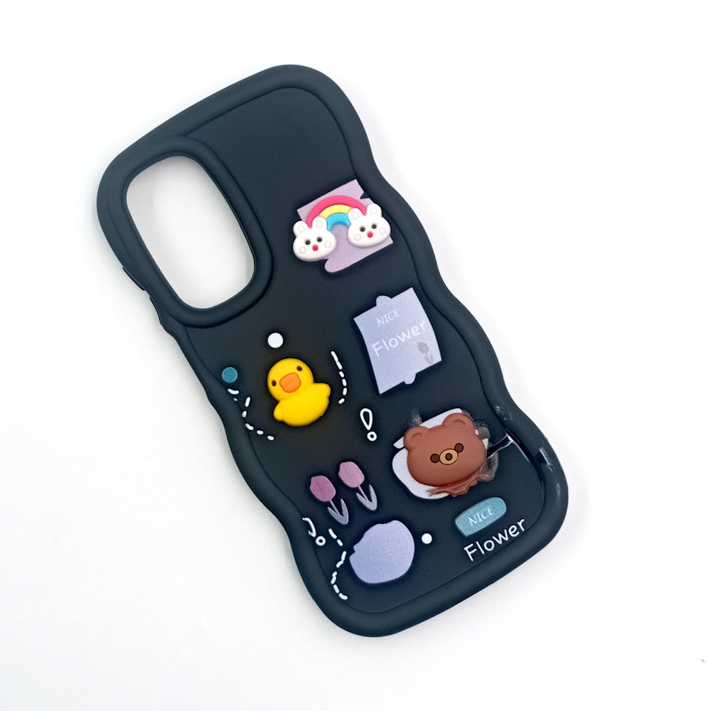 Samsung A26 Cute Cartoon 3D Silicone Phone Case for Girls Soft Wavy Edge Back Cover with Bear Flower & Fun Charms Shockproof Protective Case