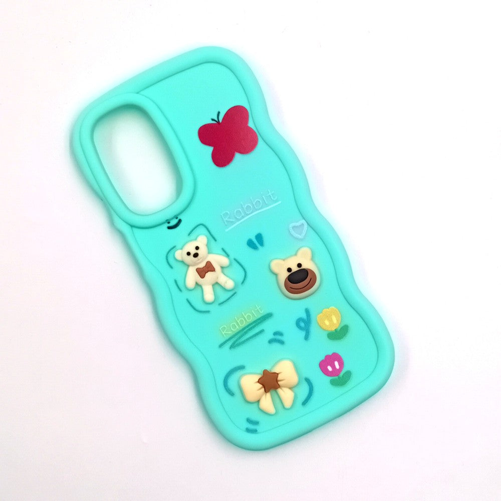 Samsung A26 Cute Cartoon 3D Silicone Phone Case for Girls Soft Wavy Edge Back Cover with Bear Flower & Fun Charms Shockproof Protective Case