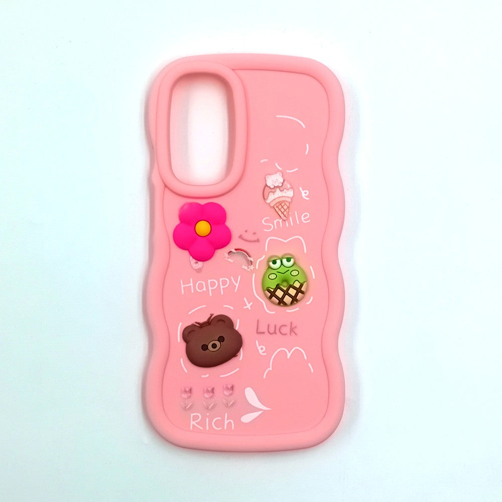 Samsung A26 Cute Cartoon 3D Silicone Phone Case for Girls Soft Wavy Edge Back Cover with Bear Flower & Fun Charms Shockproof Protective Case