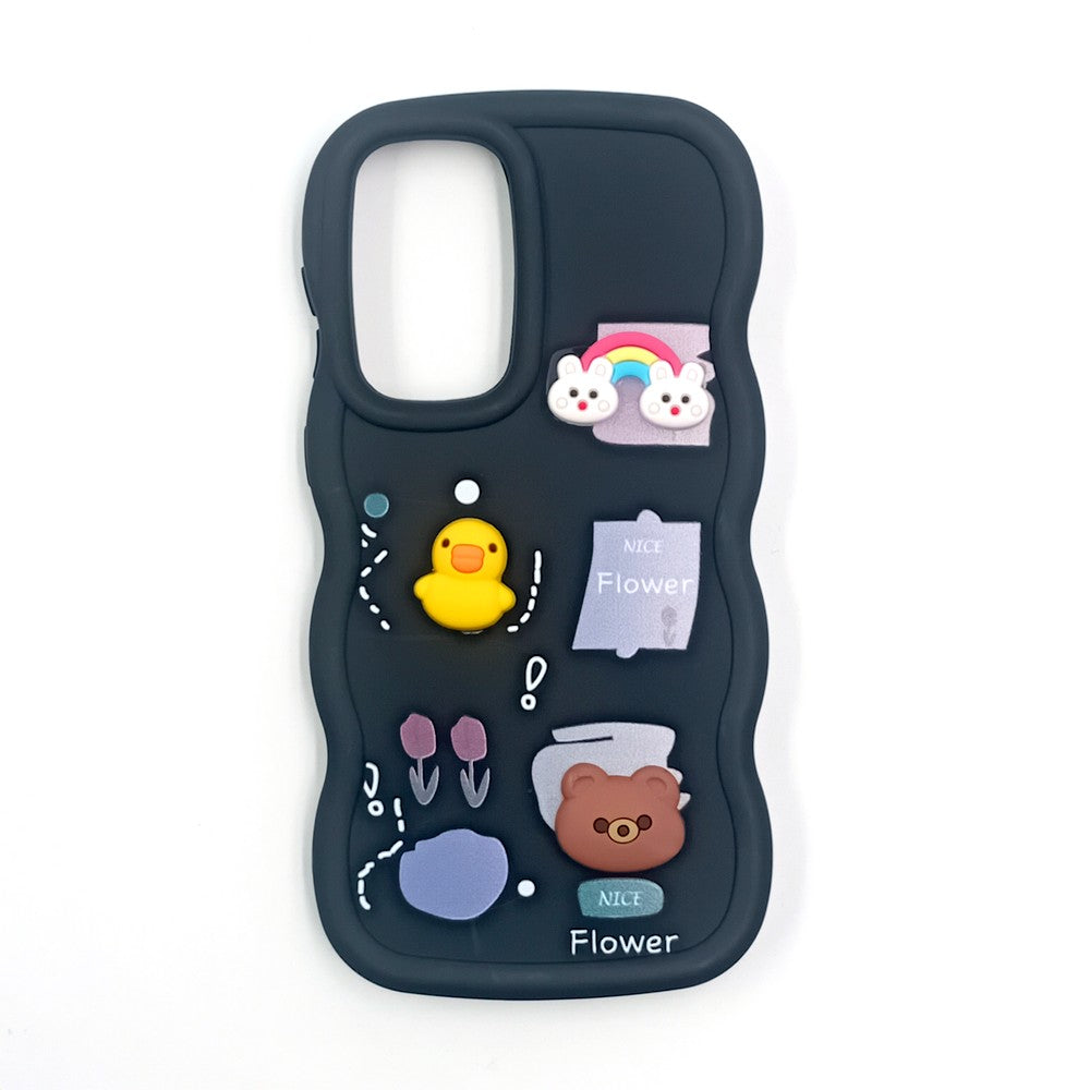 Samsung A36 Cute Cartoon 3D Silicone Phone Case for Girls Soft Wavy Edge Back Cover with Bear Flower & Fun Charms Shockproof Protective Case