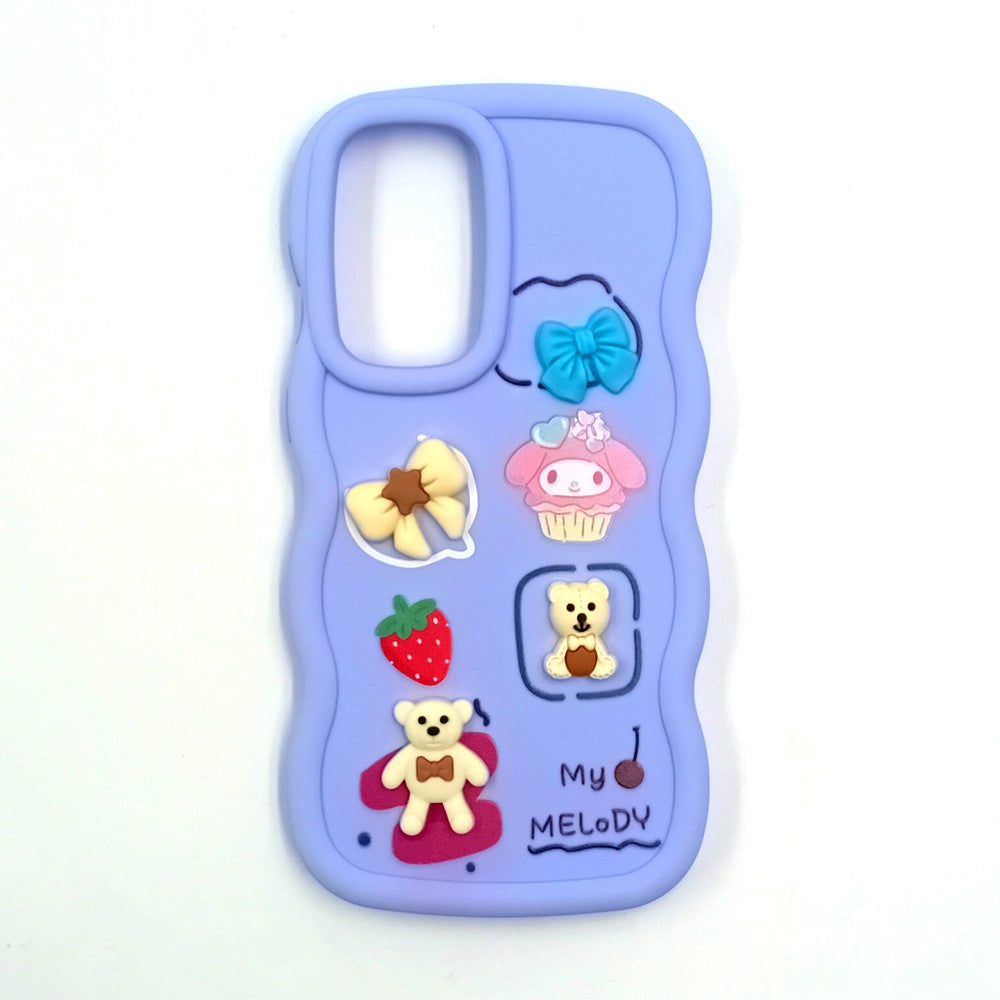 Samsung A36 Cute Cartoon 3D Silicone Phone Case for Girls Soft Wavy Edge Back Cover with Bear Flower & Fun Charms Shockproof Protective Case