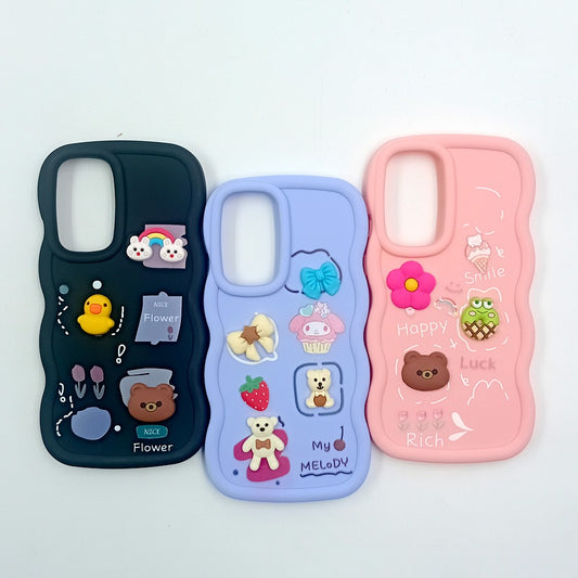 Samsung A36 Cute Cartoon 3D Silicone Phone Case for Girls Soft Wavy Edge Back Cover with Bear Flower & Fun Charms Shockproof Protective Case