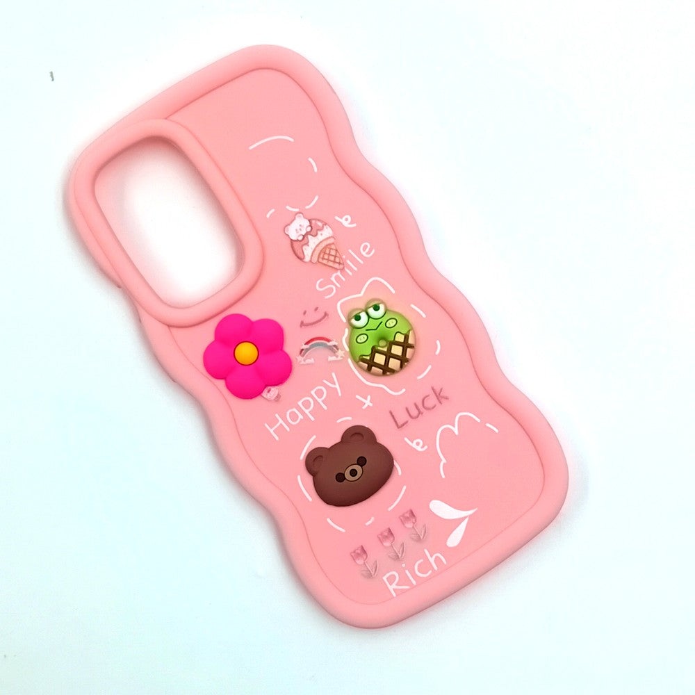 Samsung A36 Cute Cartoon 3D Silicone Phone Case for Girls Soft Wavy Edge Back Cover with Bear Flower & Fun Charms Shockproof Protective Case