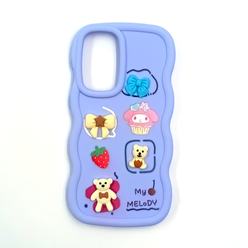 Samsung A56 Cute Cartoon 3D Silicone Phone Case for Girls Soft Wavy Edge Back Cover with Bear Flower & Fun Charms Shockproof Protective Case