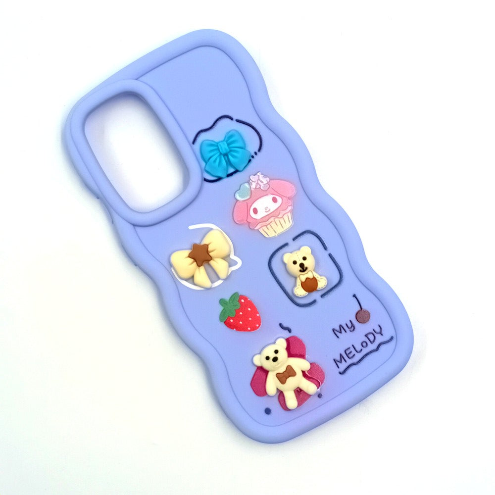 Samsung A56 Cute Cartoon 3D Silicone Phone Case for Girls Soft Wavy Edge Back Cover with Bear Flower & Fun Charms Shockproof Protective Case
