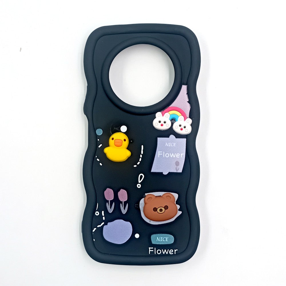 Redmi A3x Cute Cartoon 3D Silicone Phone Case for Girls Soft Wavy Edge Back Cover with Bear Flower & Fun Charms Shockproof Protective Case