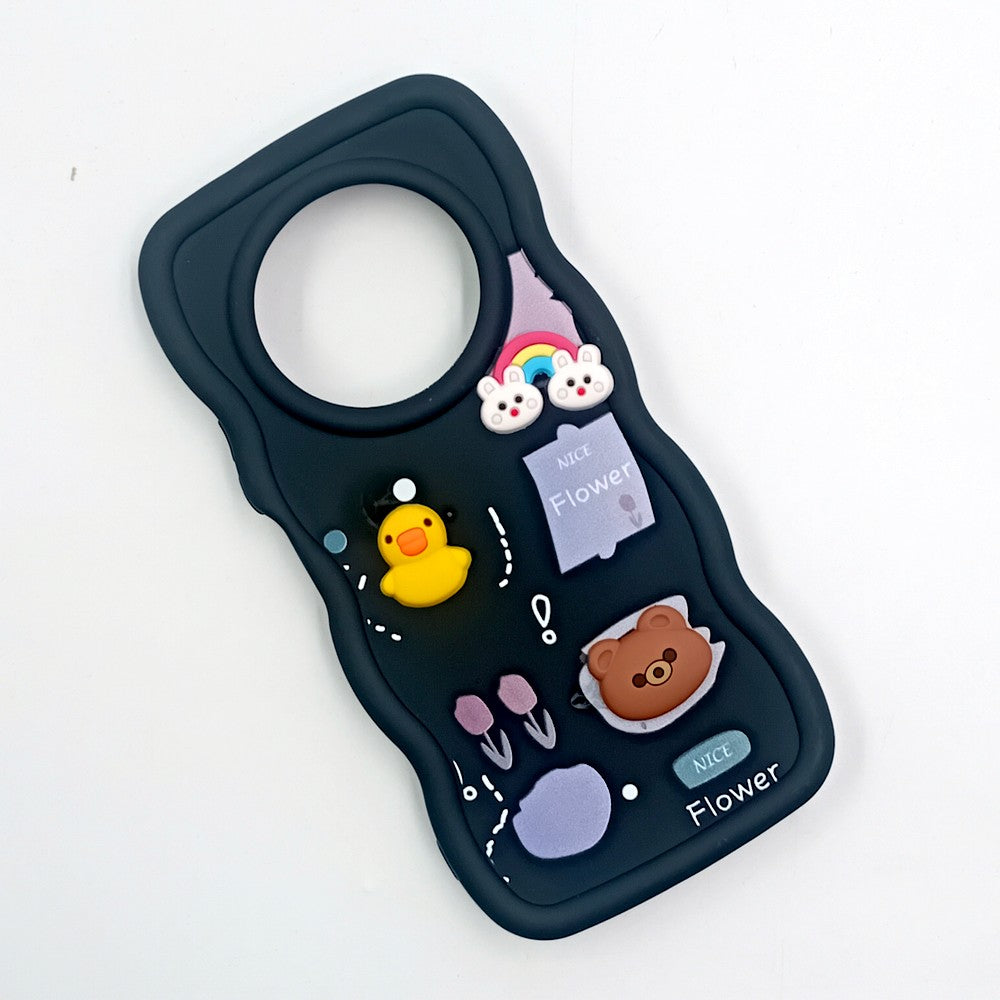 Redmi A3x Cute Cartoon 3D Silicone Phone Case for Girls Soft Wavy Edge Back Cover with Bear Flower & Fun Charms Shockproof Protective Case