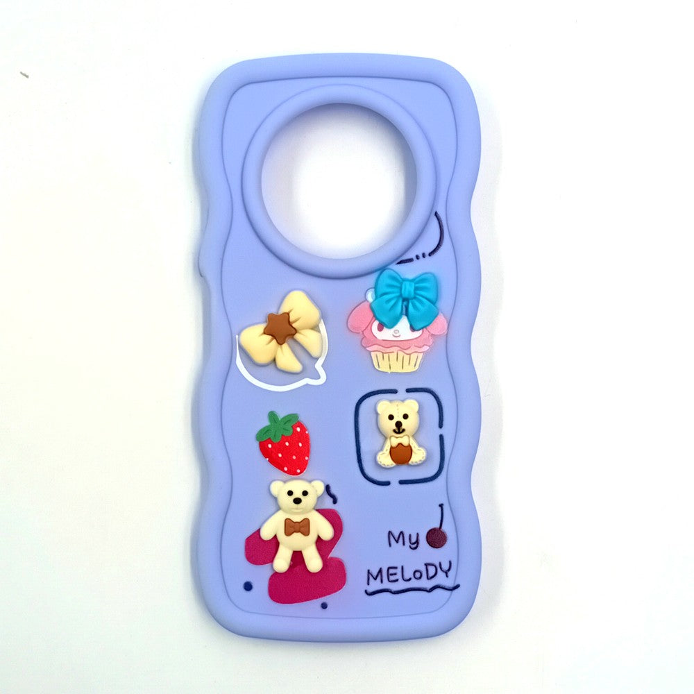 Redmi A3x Cute Cartoon 3D Silicone Phone Case for Girls Soft Wavy Edge Back Cover with Bear Flower & Fun Charms Shockproof Protective Case