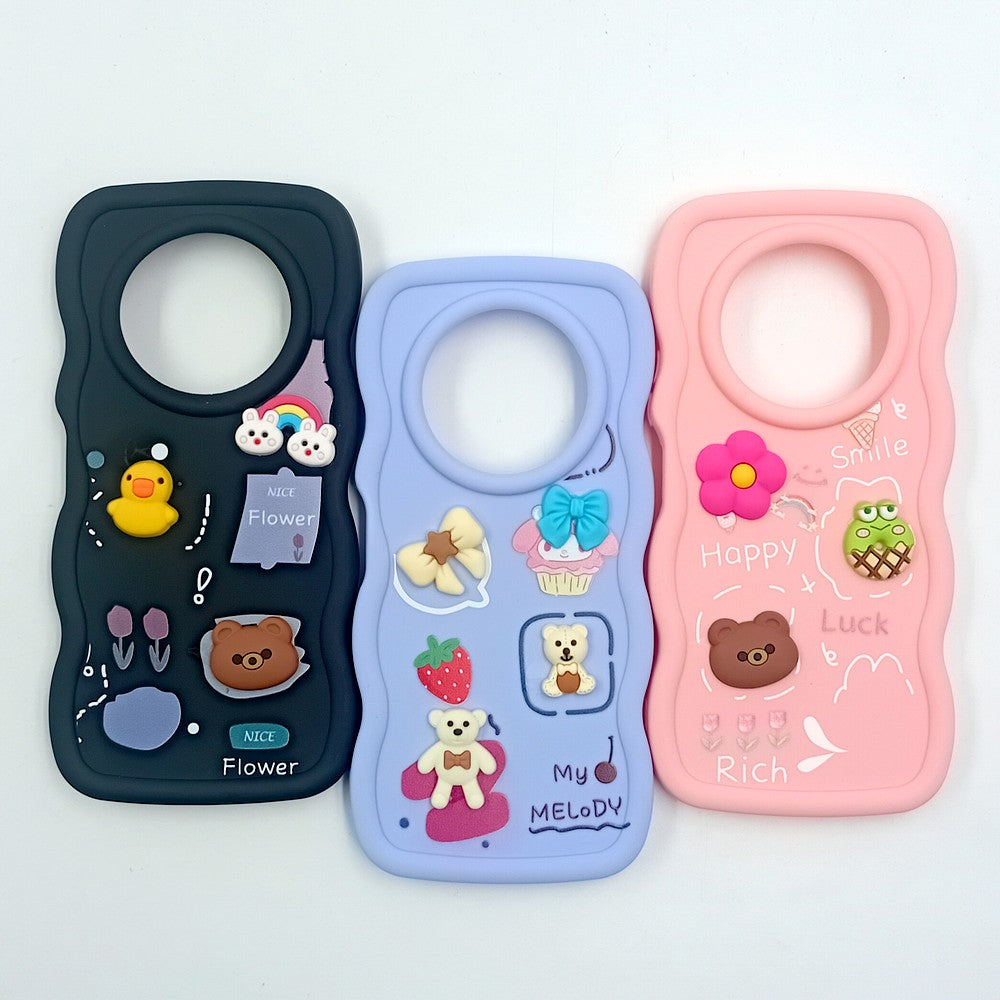 Redmi A3x Cute Cartoon 3D Silicone Phone Case for Girls Soft Wavy Edge Back Cover with Bear Flower & Fun Charms Shockproof Protective Case
