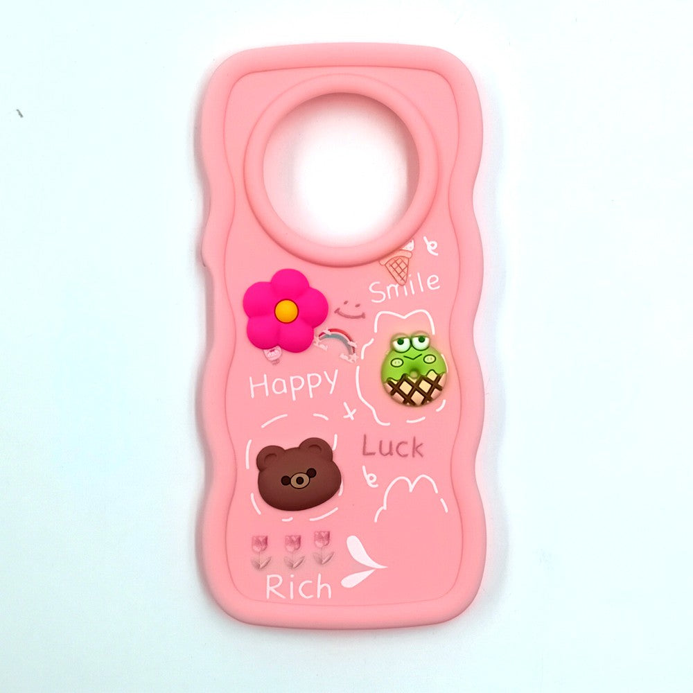 Redmi A3x Cute Cartoon 3D Silicone Phone Case for Girls Soft Wavy Edge Back Cover with Bear Flower & Fun Charms Shockproof Protective Case