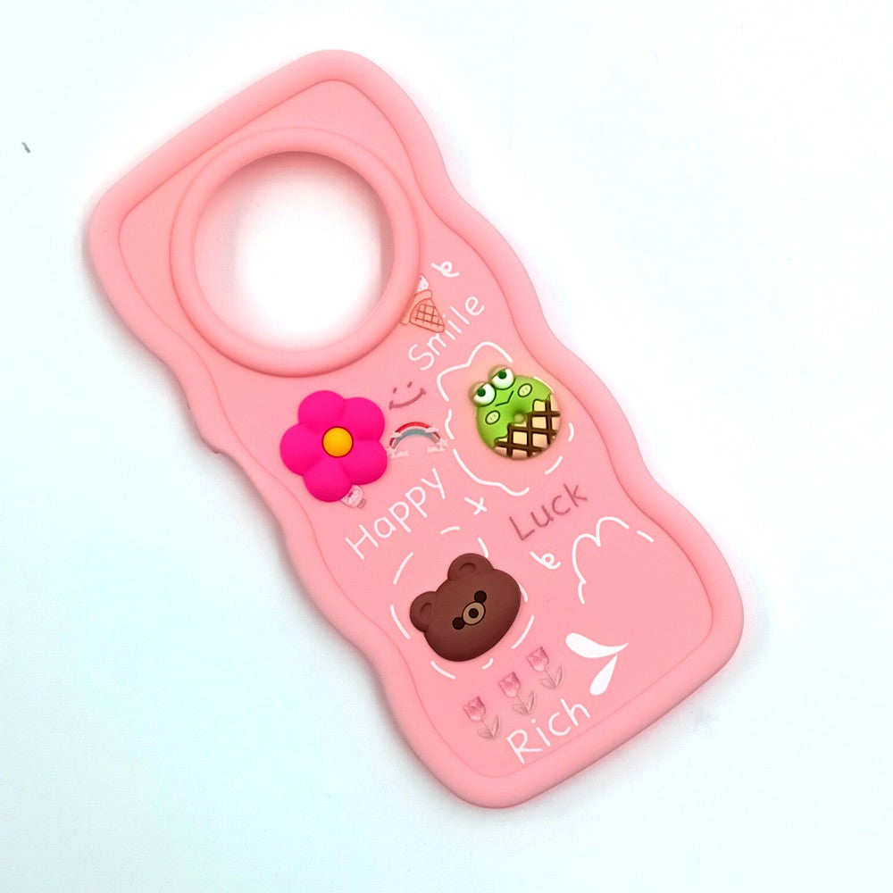 Redmi A3x Cute Cartoon 3D Silicone Phone Case for Girls Soft Wavy Edge Back Cover with Bear Flower & Fun Charms Shockproof Protective Case